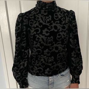 Zara black puff sleeved mock neck blouse